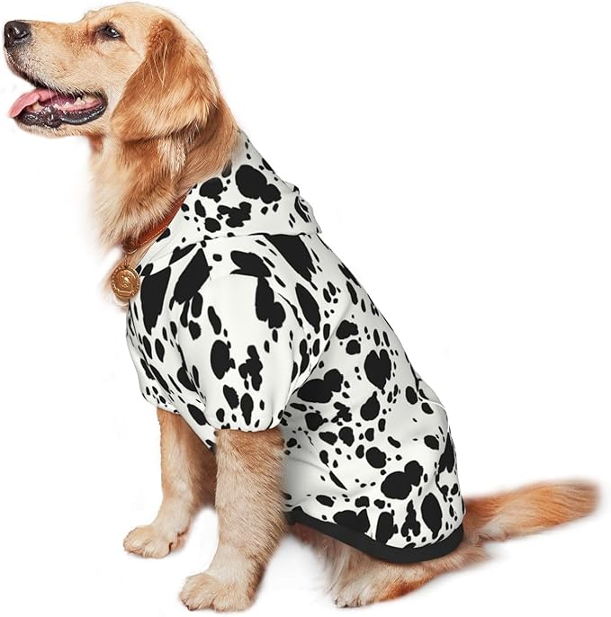 Halloween Dalmatian Dog Costume, Cute Animal Dalmatians Print Winter Clothes Sweaters for Halloween Cosplay Autumn Pets' Wear Dog Winter Hoodies with Pocket for Medium Large Dogs L