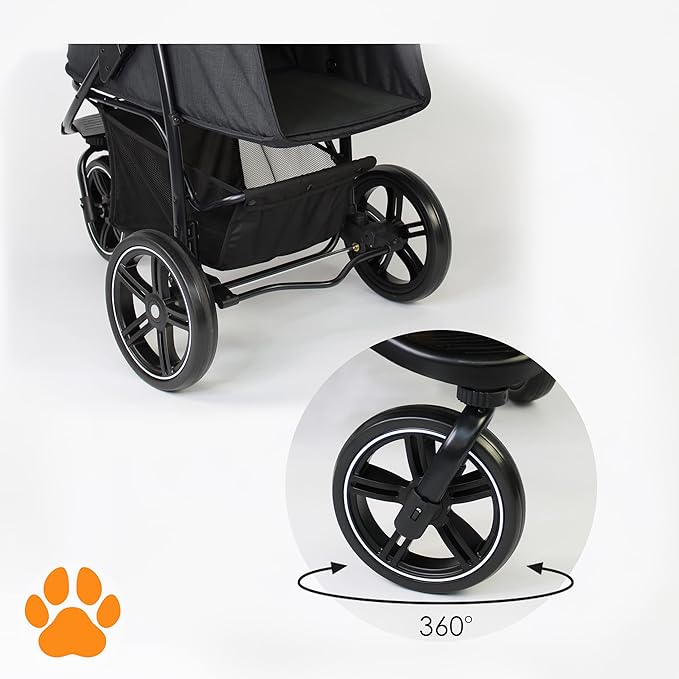 Pet 3-Wheel Stroller 70 lbs, 360-Degree Swivel