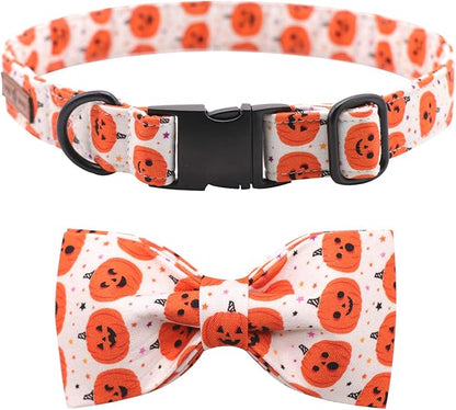 Lionet Paws Soft Comfortable Halloween Bowtie Dog Collar with Metal Buckle Adjustable Collars for Small Dog and Cat Gift 10-16in