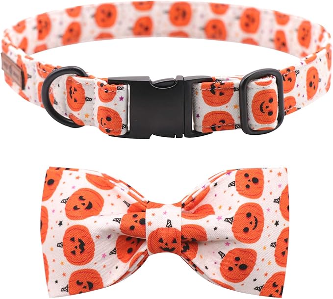 Lionet Paws Soft Comfortable Halloween Bowtie Dog Collar with Metal Buckle Adjustable Collars for Medium Dogs Gift 13.5-22in