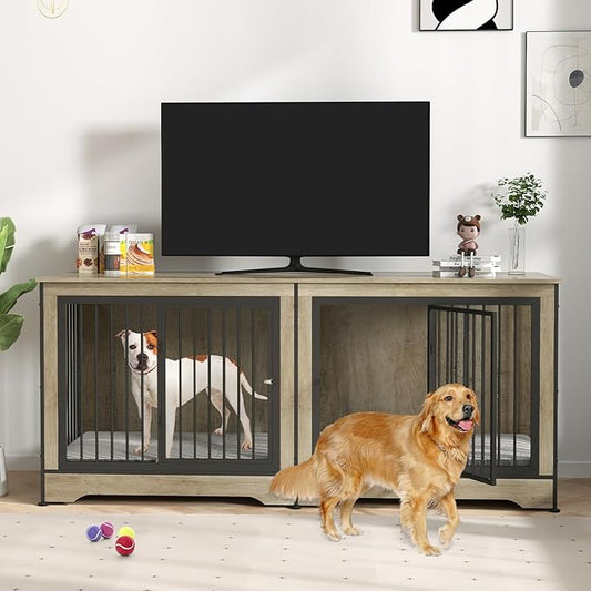 Rovibek Dog Crate TV Stand 75 Inch, 2 Dogs,