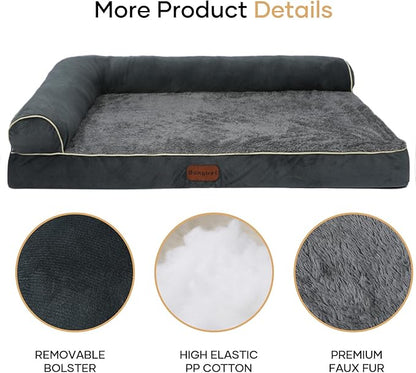 Orthopedic Dog Bed Waterproof Large Dog Bed with Removable Bolsters & Washable Cover 29" x 19" x 5" Dark