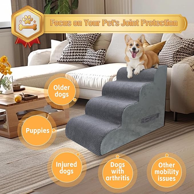 PAWSCART Dog Stairs for Small Dogs 19.6” H 30D Material 4-Step Dog