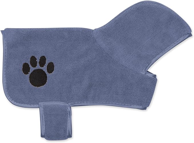 Bone Dry Pet Robe Collection, Embroidered Absorbent Microfiber Bath Robe with Adjustable Closure, for Dogs & Cats, X-Small, Stonewash Blue