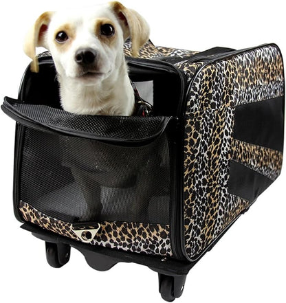 dbest products Pet Smart Cart, Medium, Leopard, Rolling Carrier with Wheels Soft Sided Collapsible Folding Travel Bag, Dog Cat Airline Approved Tote Luggage Backpack