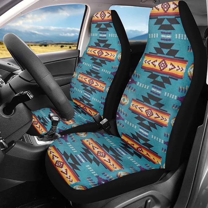 CLOHOMIN Green Native American Print Car Seat Covers 1 Pair