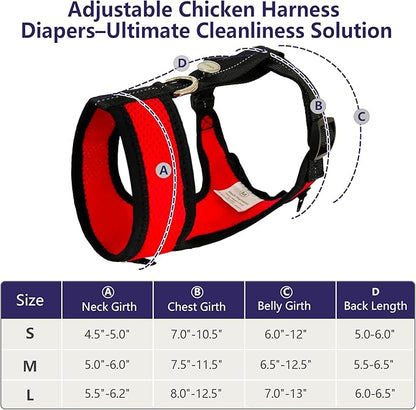 Chicken Harness Hen Size with 6ft Matching Leash – Adjustable, Resilient, Comfortable, Breathable, Large Size, Suitable for Chicken Weighing About 6.6 Pound,red