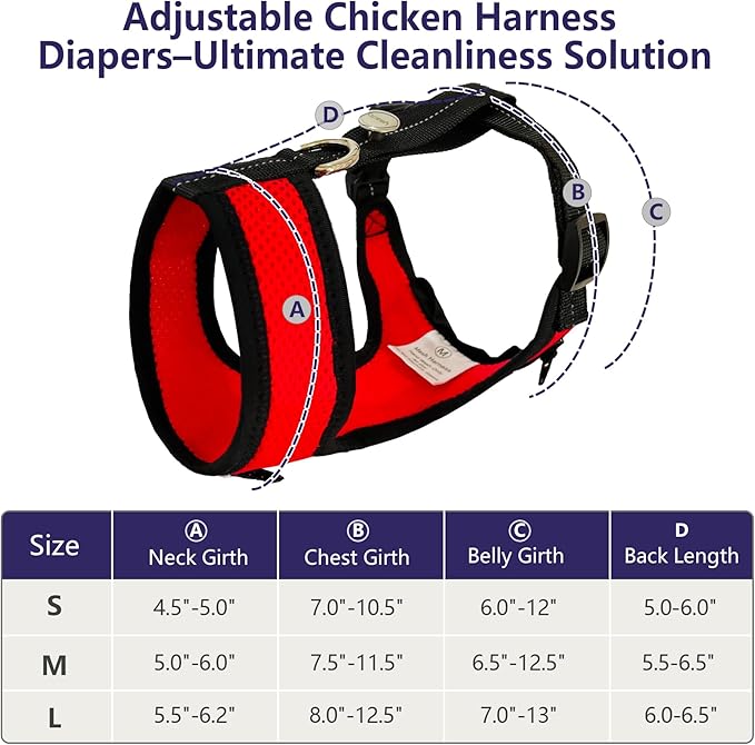 Premium Chicken Harness with 5.5-Foot Matching Leash – Customizable Size, High Resilience, Ultra-Comfort, Breathable Mesh, Ideal for Small Hens Weighing Approximately 3.0 Pounds, Red