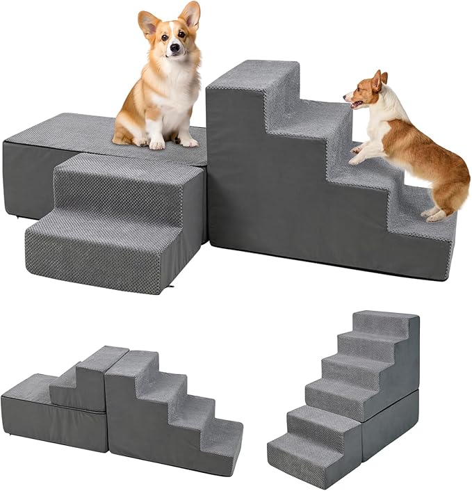 6 Steps Dog Stairs, 30 inches Dog Steps for High Bed 30-36 Inches, LitaiL Pet Stairs for Small Dogs, Older Injured Pets with Joint Pain, Non-Slip Pet Foam Ramps No Assembly