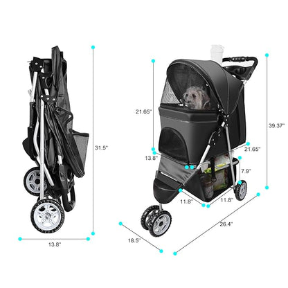 Pet Strollers for Small Medium Dogs & Cats 3-Wheel Dog