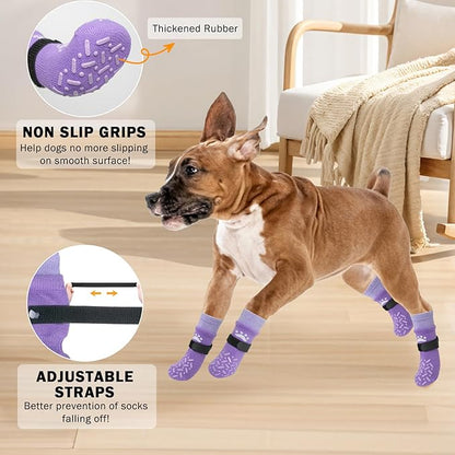 SCENEREAL Dog Socks to Prevent Licking Paws for Hot Pavement, Anti Slip Long Dog Grip Socks for Hardwood Floors, Dog Shoes Booties&Paw Protector for Small Medium Large Senior Dog, Pet Socks for Wounds