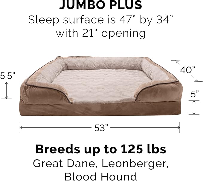 Furhaven Memory Foam Dog Bed for Large Dogs w/ Removable Bolsters & Washable Cover 125 lbs