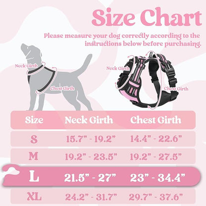 rabbitgoo Dog Harness for Large, No Pull Pet Harness with 3 Buckles, Adjustable Soft Padded Dog Vest with Instant Control Handle, Easy Walking Reflective Pet Vest for Large Dogs, Pink, L