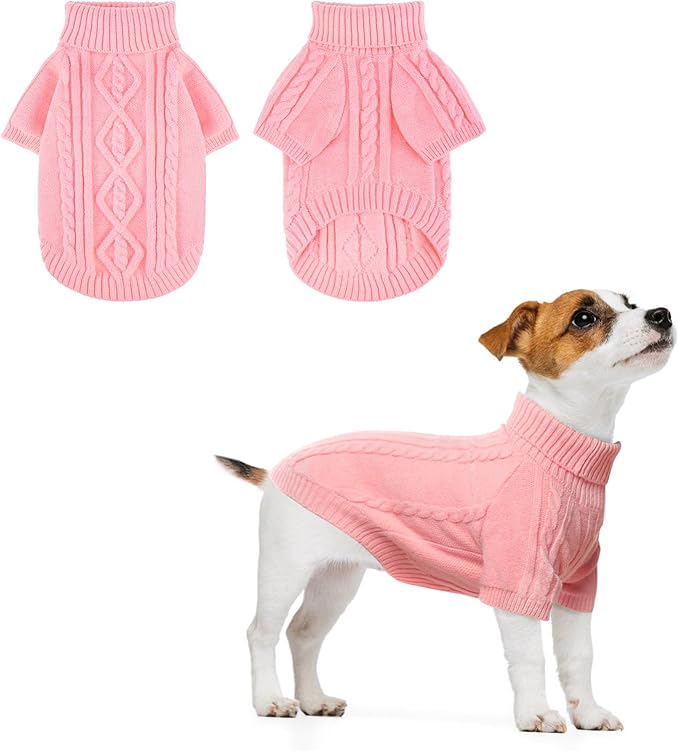 BEAUTYZOO Small Dog Sweater, Dog Sweatshirt Pullover Cable Knitwear, Classic Turtleneck Thick Cold Weather Dog Clothes for Small Medium Dogs Puppy Girl Boys Chihuahua, Bulldog, Dachshund, Pug, Yorkie