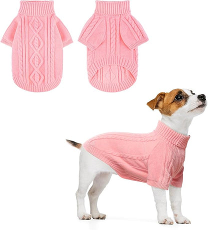 BEAUTYZOO Small Dog Sweater, Dog Sweatshirt Pullover Cable Knitwear, Classic Turtleneck Thick Cold Weather Dog Clothes for Small Medium Dogs Puppy Girl Boys Chihuahua, Bulldog, Dachshund, Pug, Yorkie