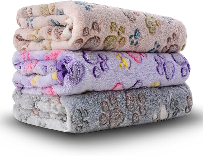 1 Pack 3 New Dogs Blankets for Large Dogs Medium Pet Blanket Super Soft Fluffy Premium Fleece Dog Blanket Flannel Throw for Dog Puppy Cat Paw Blanket (Light Pink/Purple/Grey, Large (41in x 31in))