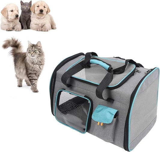 Pet Carrier Large Capacity, 20x12x13inch Cat Dog Carrier with Dual Shoulder Straps, Protable and Breathable Pet Travel Backpack, for Large and Medium Cats Dogs (Grey and Blue)