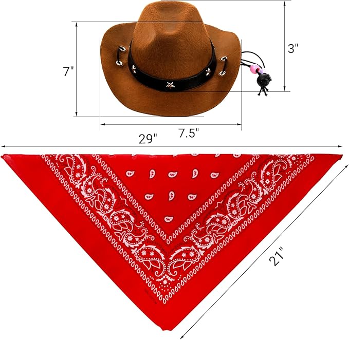 4 Pack Pet Cowboy Costume Accessories Set, 2 Pcs Cowboy Hat and 2 Pcs Bandana Scarf, Puppy Kitten Halloween Christmas Costume, West Cowboy Accessories Party Cosplay Wearing for Cats Small Dogs