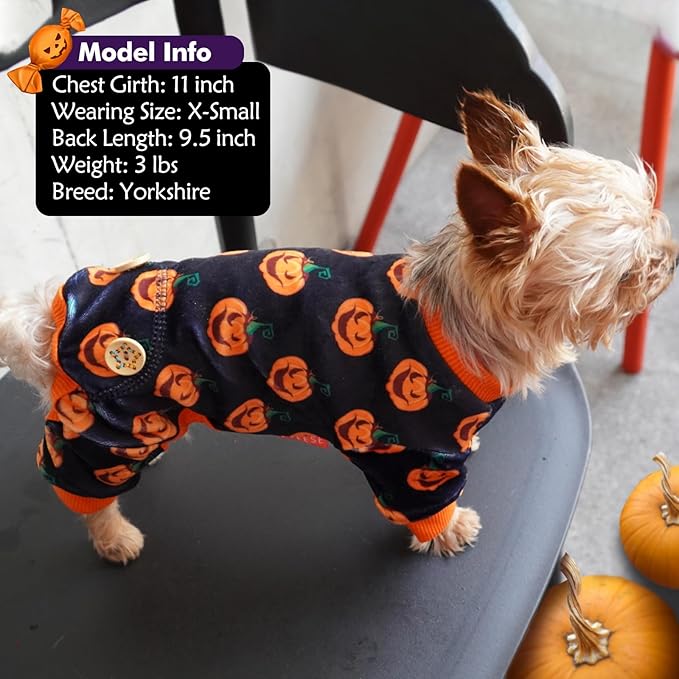 KYEESE Dog Pajamas Halloween for Small Dogs Pumpkin Dog Pjs Onesie Stretchable Soft Material Pet Pajamas