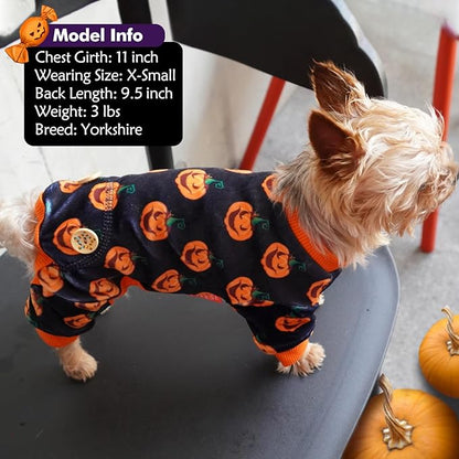 KYEESE Dog Pajamas Halloween for Small Dogs Pumpkin Dog Pjs Onesie Stretchable Soft Material Cat Pajamas