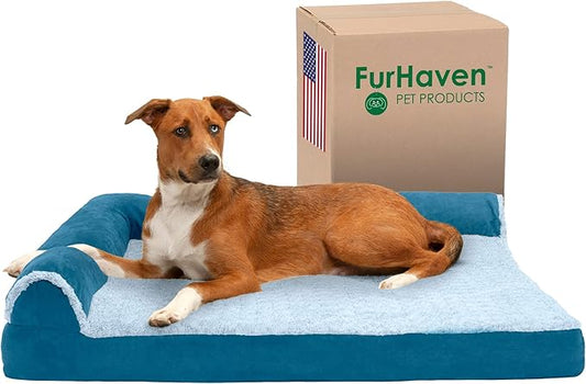 Furhaven Cooling Gel Dog Bed for Large Dogs w/ Removable Bolsters & Washable Cover 95 lbs