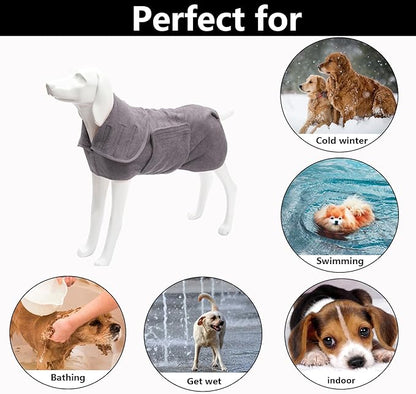 Geyecete Dog Drying Coat -Dry Fast Dog Bag - Dog Bathrobe Towel - Microfibre Fast Drying Super Absorbent Pet Dog Cat Bath Robe Towel,Luxuriously Soft-Gray-M