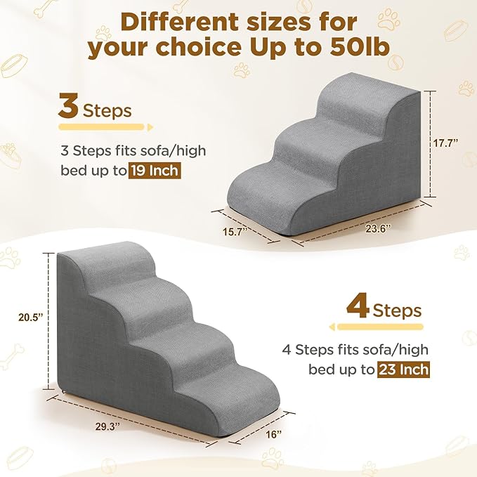Gimars Extra Wide Sturdy 30D High Density Foam Dog Stairs for High Beds