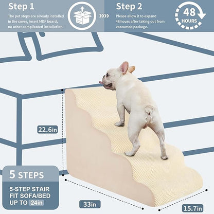 BOMOVA Dog Stairs for Small Dogs 5-Step Dog 2/3/4/5 Steps
