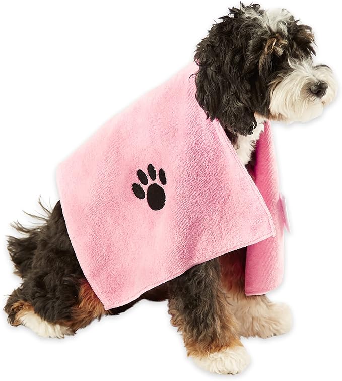 Bone Dry Pet Grooming Towel Collection Embroidered Absorbent Microfiber Drying Set 15x30, Pink, 3 Count