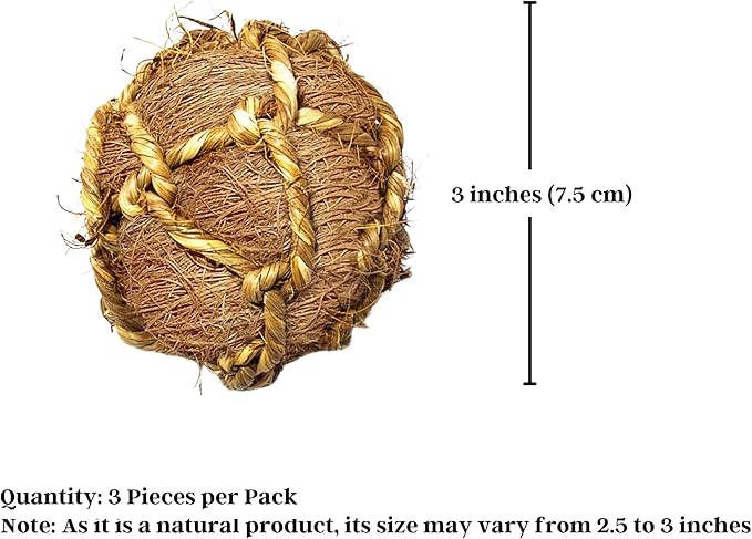 SunGrow Coco Fiber Rope Ball for Parrots, Cat, Dog, Floss Ball Improves Dental Health, Teeth Floss Ball, Chew Toy, Improves Dental Health, Boredom Buster and Stress Reliever Ball