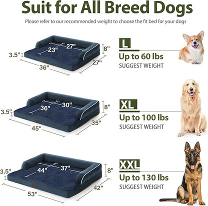 XXL Dog Bed with Bolsters, Orthopedic Dog Beds for Extra Large Dogs, Waterproof Dog Beds XLarge, Memory Foam Dog Bed with Removable Washable Cover, Nonskid Bottom (XX-Large,Navy Blue)