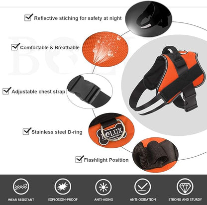 Bolux Dog Harness, No-Pull Reflective Dog Vest, Breathable Adjustable Pet Harness with Handle for Outdoor Walking - No More Pulling, Tugging or Choking (Orange, XS)