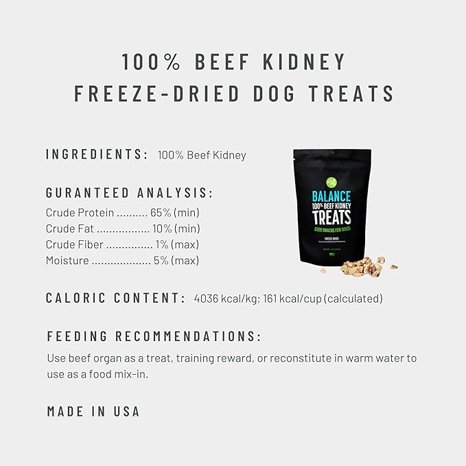 Get Joy Freeze Dried Superfood 100% Beef Kidney Dog Treats, 4 Ounce Bag, Single Ingredient Organ Meat, High Protein, Immune Health, Muscle Repair, Grain Free, Gluten Free, Made in USA