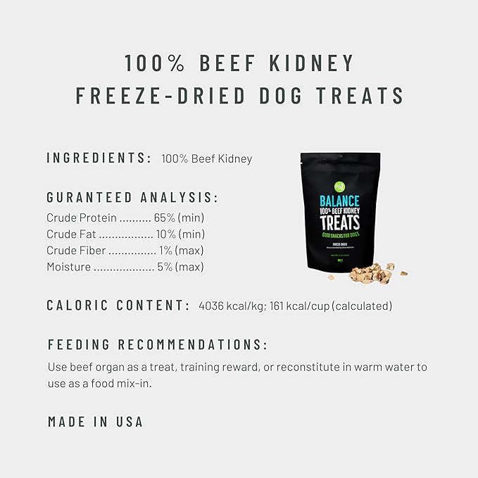 Get Joy Freeze Dried Superfood 100% Beef Kidney Dog Treats, 16 Ounce Bag, Single Ingredient Organ Meat, High Protein, Immune Health, Muscle Repair, Grain Free, Gluten Free, Made in USA