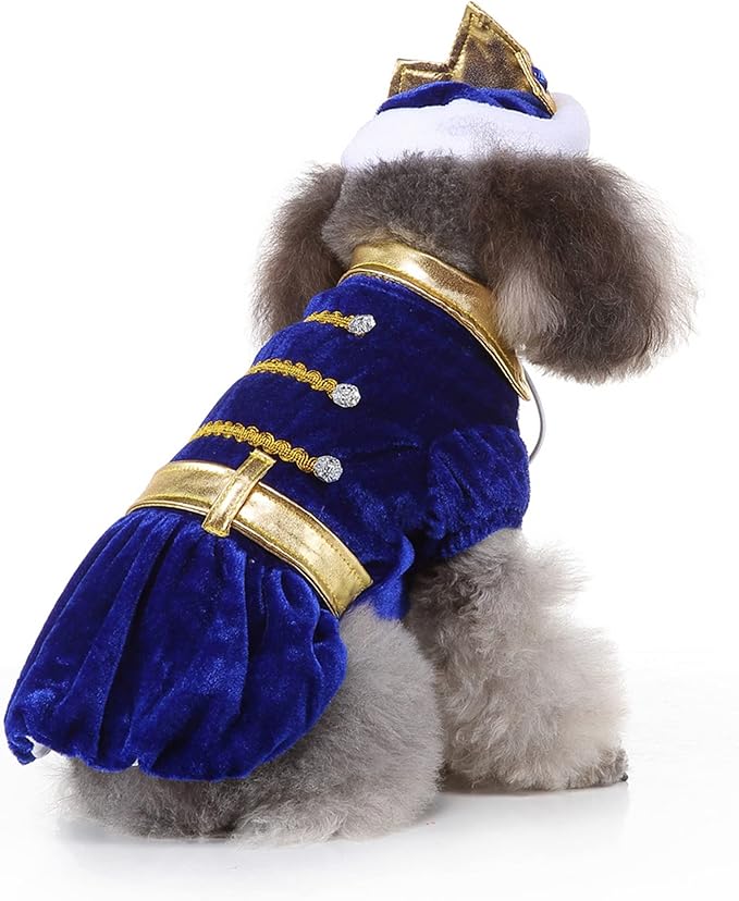 Yoption Dog Cat Prince Costumes with Crown Hat, Pet Halloween Christmas Velvet Cosplay Dress Funny Outfits Clothes for Puppy Dogs Cat (L)