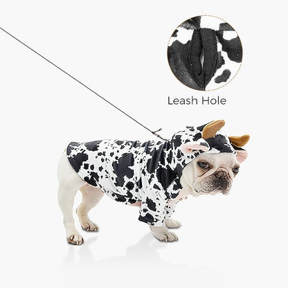 DELIFUR Dog Halloween Cow Costume - French Bulldog Adorable Cow Holiday Outfit Cute Hoodie Halloween Cosplay Animal Costume for Small Medium Dog (Cow, Back: 15.5")