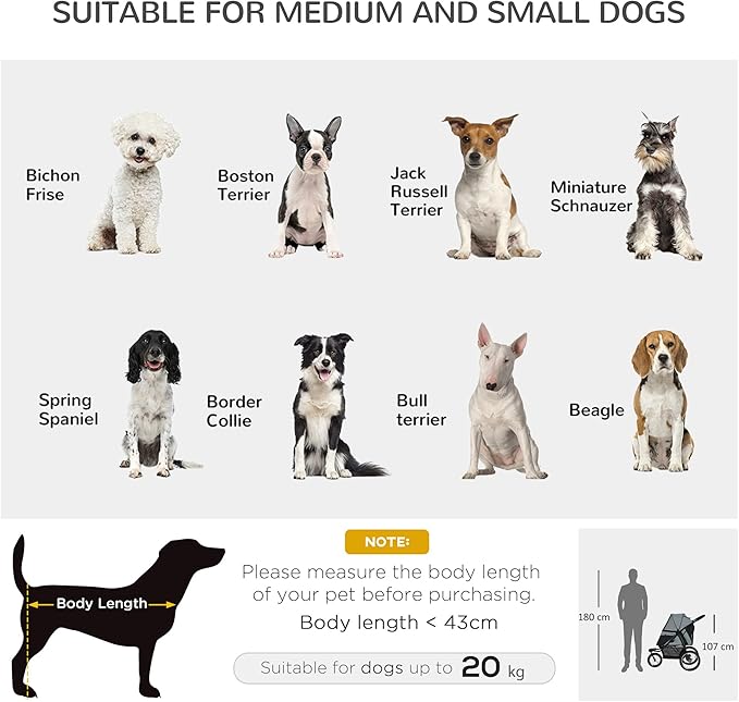 NicBex Dog Stroller with 3 Big Wheels Foldable Cat Stroller with Adjustable Canopy