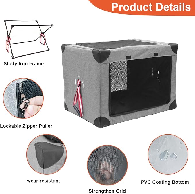 Collapsible Soft Dog Crate 37.4 x 26 Inch