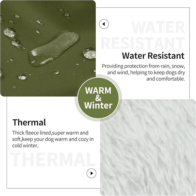 IECOii Dog Coats for Large Dogs Winter Waterproof -Green