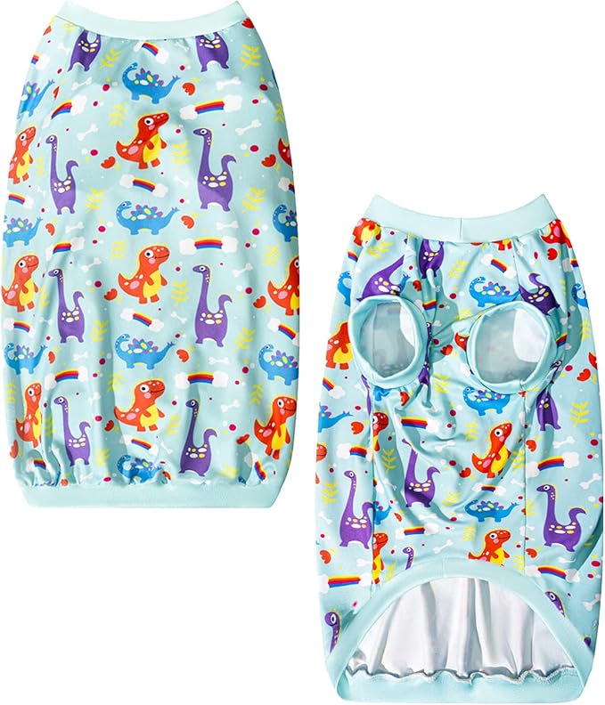 2 Pack Dinosaur+Colorful Doughnut Cute Prints Dog Vest T-Shirt for Large Dog (3XL,DinosaurDoughnut)