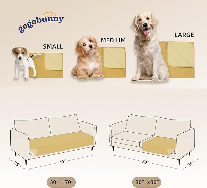 gogobunny 100% Double-Sided Waterproof Dog Bed Cover Pet Blanket Sofa Couch Furniture Protector for Puppy Large Dog Cat, Reversible (32x53 Inch (Pack of 1), Dark Yellow/Light Yellow)