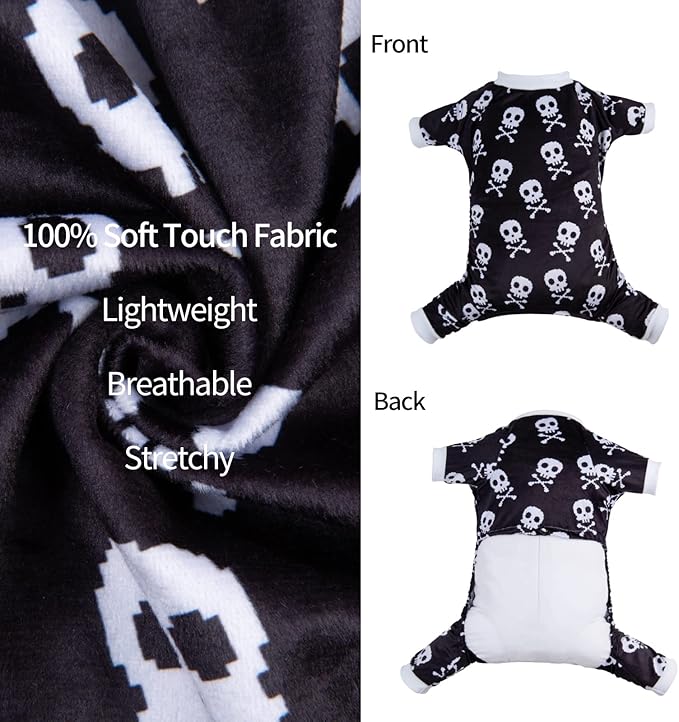 CuteBone Halloween Dog Pajamas Skeleton Clothes Soft Puppy Pjs for Small Dogs P254M