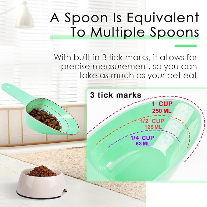 Dog Food Scoop-Melamine Pet Food Measuring Cup - 1 Cup 1/2 Cup 1/4 Cup Dog Cat Bird and Rabbit Food Feeding Scoop Dishwasher Safe -Green