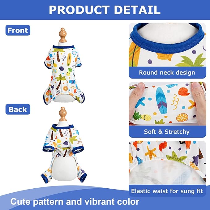 Dog Pajamas Pjs Spring Summer Dog Clothes for Small Dogs Girl - Boy - Medium Size Dogs, Soft Stretchy Puppy Clothes Doggie Onesies Cat Pet Jammies Outfit (Beach, X-Large)