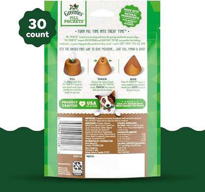 GREENIES PILL POCKETS for Dogs Tablet Size Natural Soft Dog Treats with Real Peanut Butter, 3.2 oz. Pack (30 Treats)