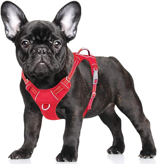 BARKBAY No Pull Dog Harness Large Step in Reflective Dog Harness with Front Clip and Easy Control Handle for Walking Training Running with ID tag Pocket(Red,S)