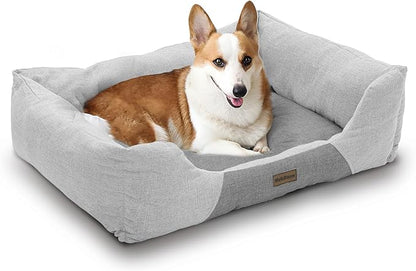MoNiBloom 32"x26"x8" Dog Beds for Large Size Dogs Machine-Washable Linen-Like Fabric Pet Beds Warming Cozy Soft Bed for Dogs and Cat