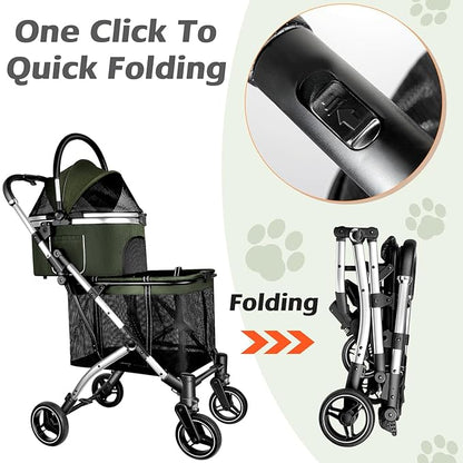 Double Pet Stroller for 2 Dogs or Cats 52LBS Green
