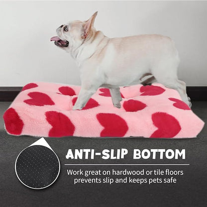 Small Washable Dog Bed Deluxe Plush Dog Crate Beds with Zipper fit Small Breed Pets 24 inch Plush,24 x 18 Pink