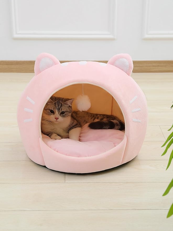 QWINEE Indoor Cat Bed Cave with Removable Cushion